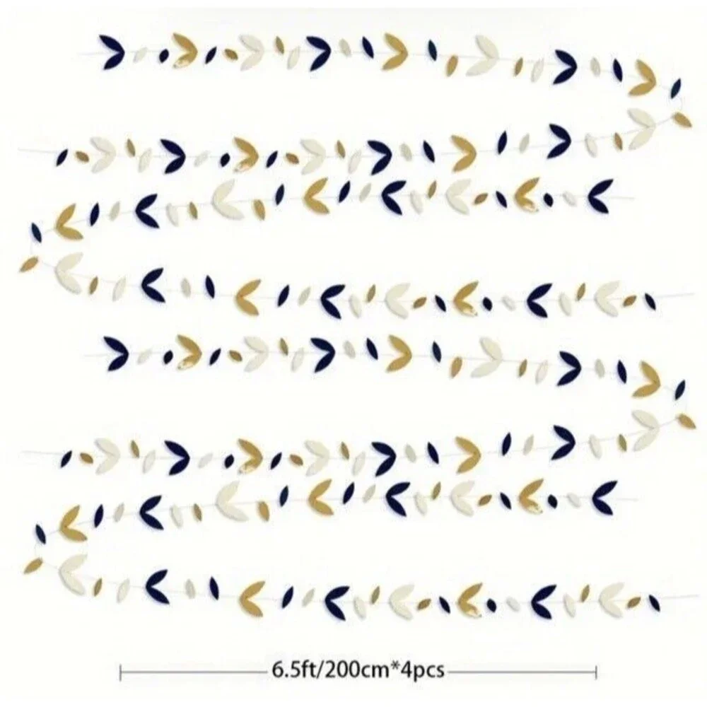 4 Piece Navy Blue Gold Party Decoration Decor Leaf Garland Paper Banner Hanging